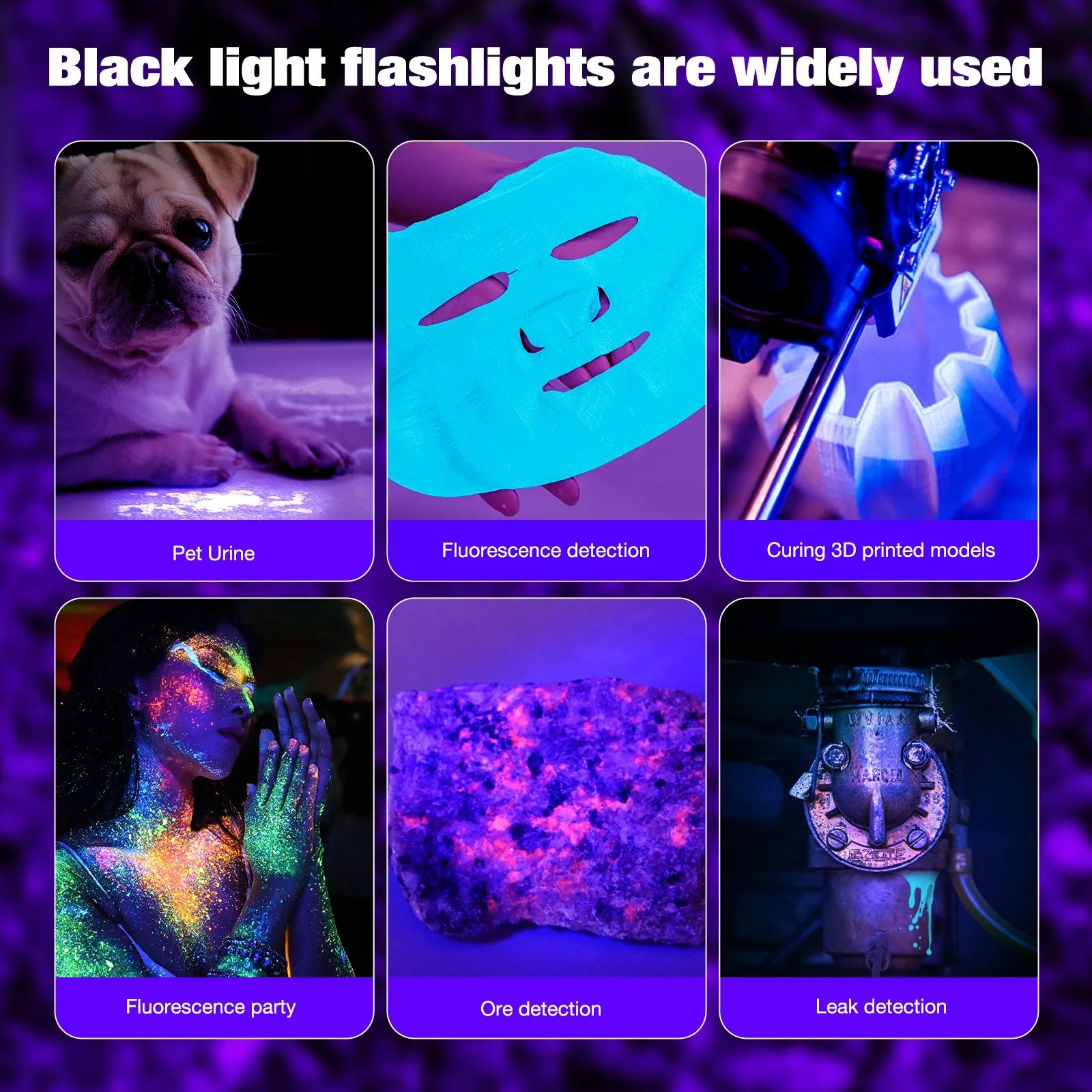 UltraFire 502UV Pro UV-Taschenlampe, 365/395 nm, Schwarzlicht, USB C, wiederaufladbar, für Tierhaare, Urinflecken, Skorpione, Geld, ultraviolettes Licht