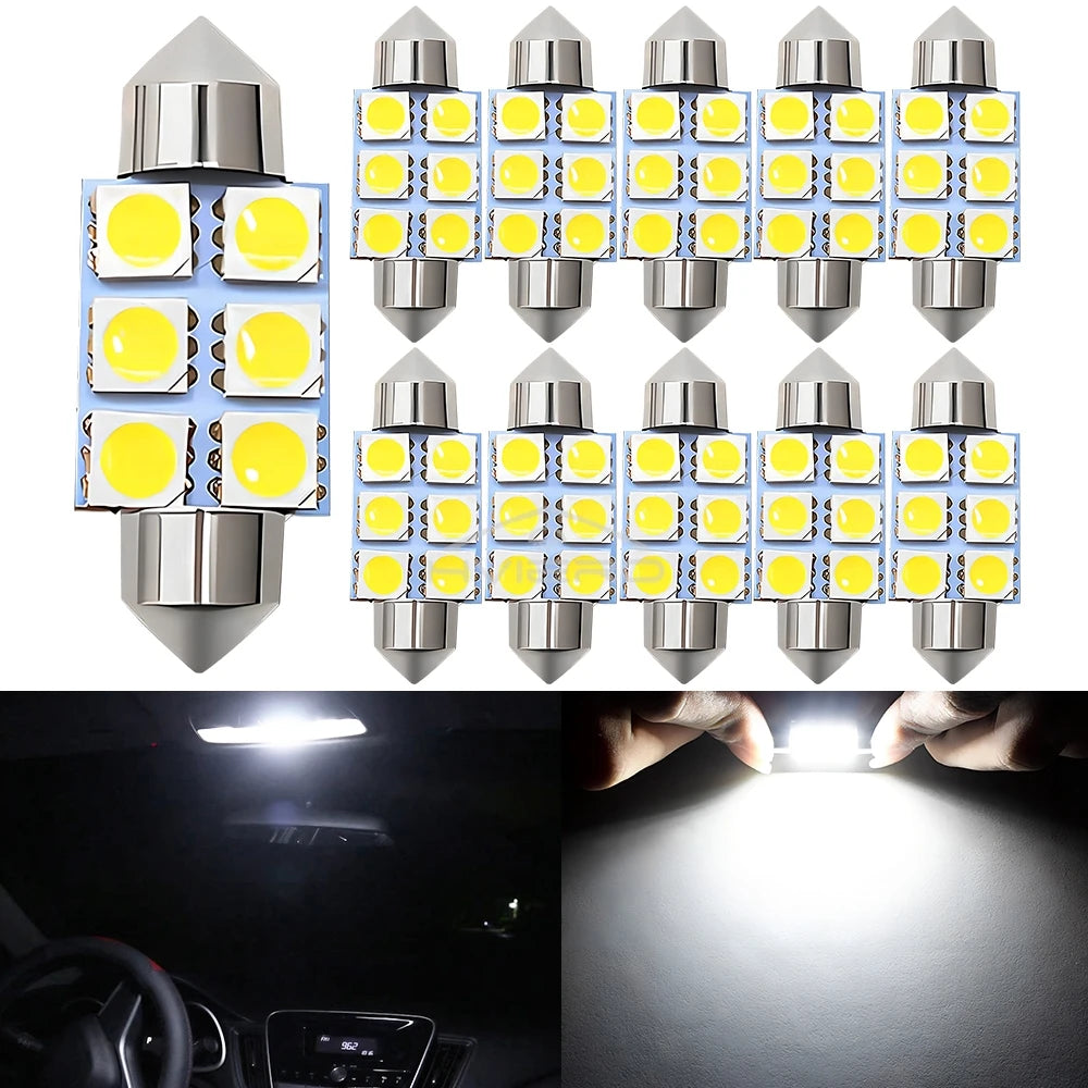 10PCS 5050 6Led DC 12v Weiße Led 31mm 36mm 39mm 41mm C5w C10w innen Girlande Dome Gepäck Lampe Lesen Birne Tür Lesen Beleuchtung