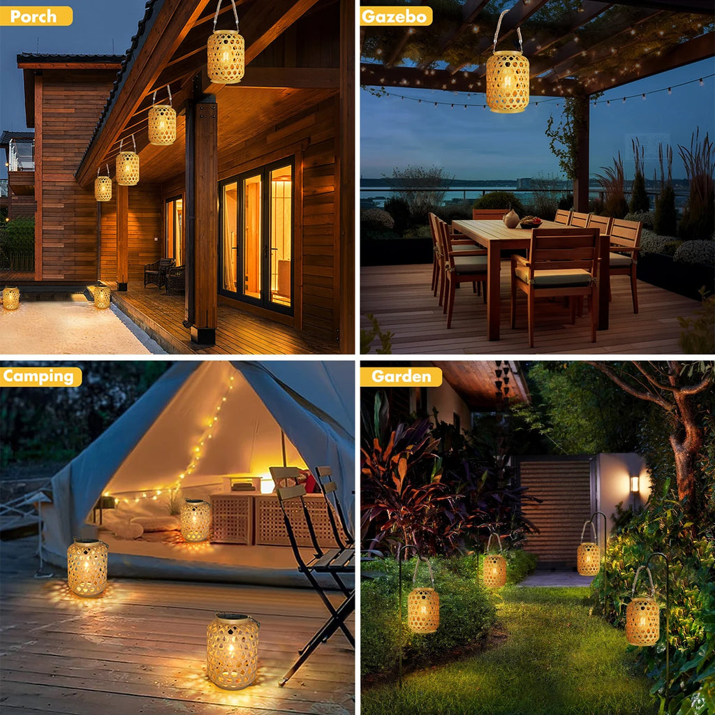 Rattan-Solarlaternen zum Aufhängen im Freien, Solar-Glühbirne, wasserdicht, Landhaus-Dekor, Solar-Tischleuchte, Dekoration für Garten, Hof