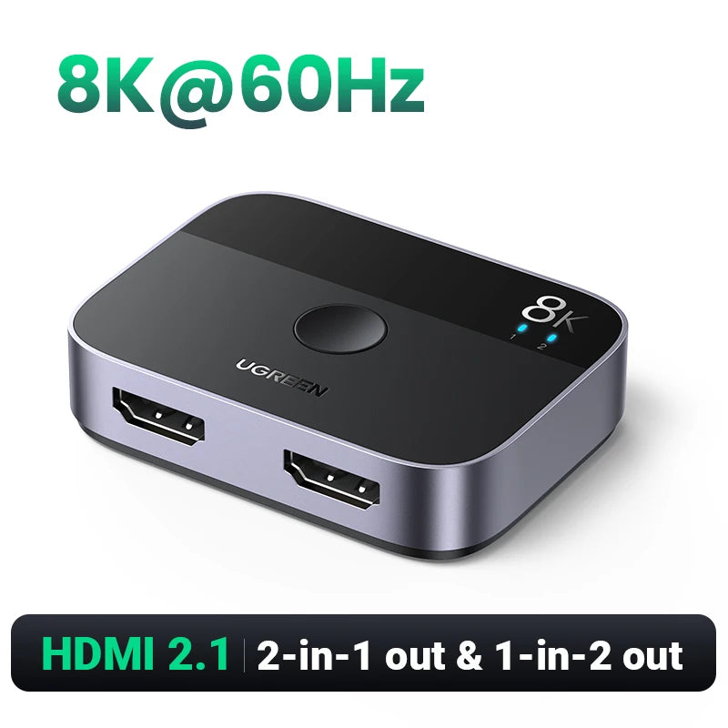 UGREEN HDMI 2.1 Switch 8K 60Hz 4K120Hz 2-in-1-Ausgang für TV Xiaomi Xbox Series X PS5 HDMI-kompatibler Monitor HDMI-Switcher