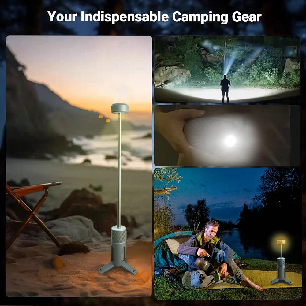 Verbesserte Camping-LED-Teleskop-Taschenlampe mit Stativ, wiederaufladbare Notfalllampe, tragbare Orch-Licht-Tischlampe für den Außenbereich, Zelt