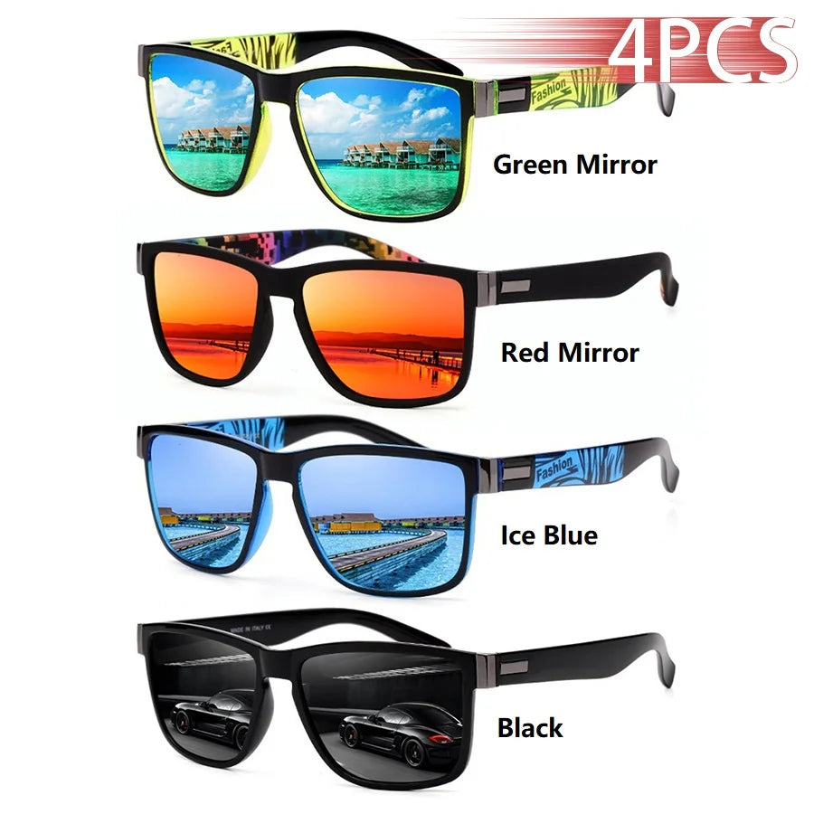 4PCS Mode Vintage Muster Quadrat Sonnenbrille Männer Frauen Angeln Fahren Mann Luxus Marke Designer Sonnenbrille UV400 Brillen ﻿