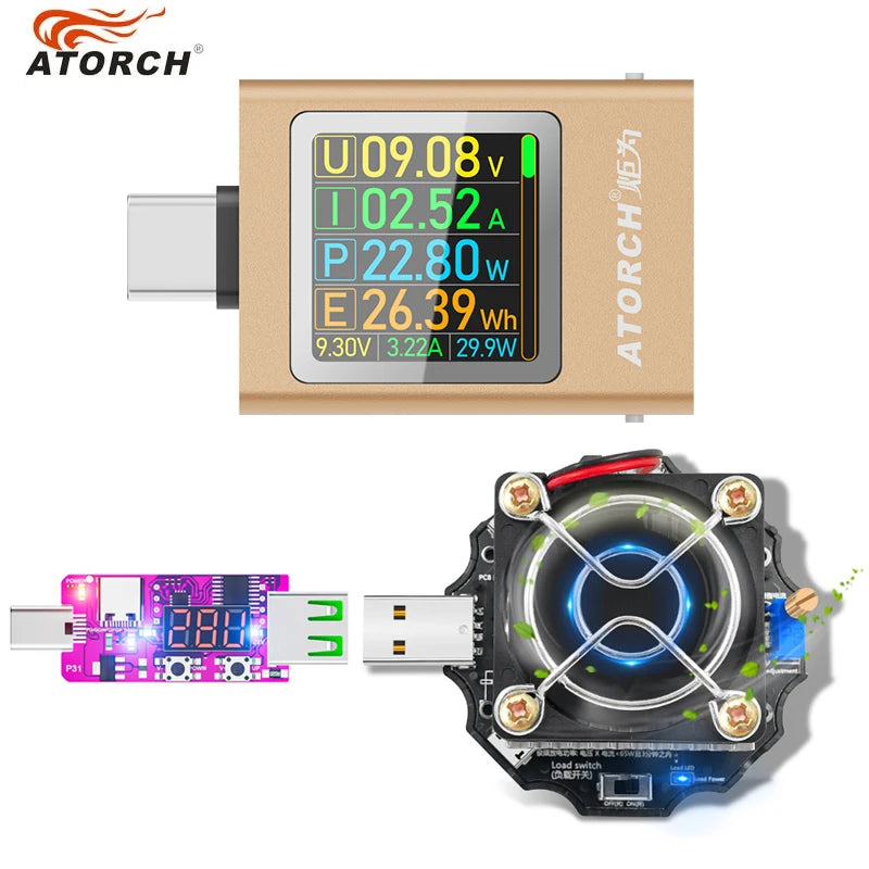 65W elektronischer Last-USB-Tester DC5-24V Typ-C Voltmeter-Tester mit PD3.1 Spannungsauslöser Ladegerät Power Bank Kapazitätsdetektor