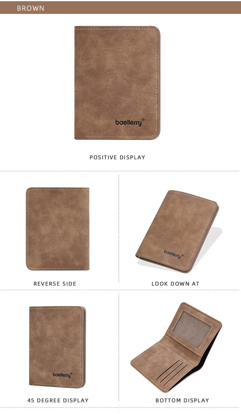 Baellerry-Geldbörse für Herren, PU-Leder, Vordertasche, minimalistische Geldklammer, Reiseutensilien