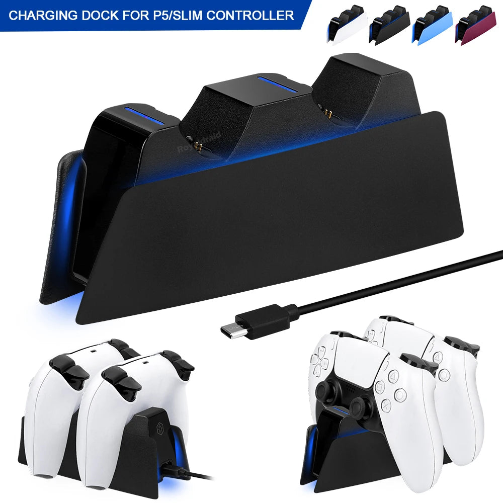 5 FARBEN für PS5-Controller, Ladestation, Dual-Schnellladestation für PS5, Typ C und PS5-Edge-Game-Controller mit LED-Anzeige