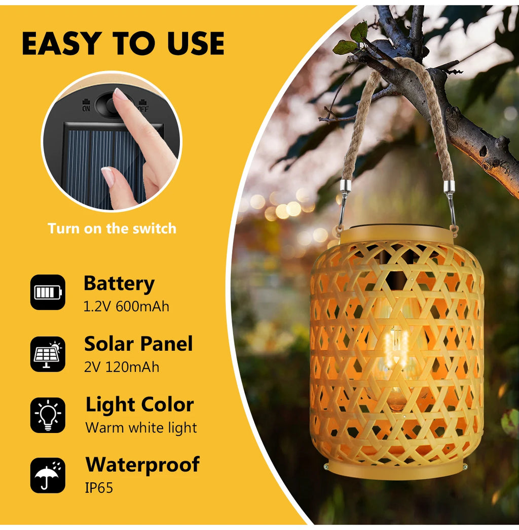 Rattan-Solarlaternen zum Aufhängen im Freien, Solar-Glühbirne, wasserdicht, Landhaus-Dekor, Solar-Tischleuchte, Dekoration für Garten, Hof