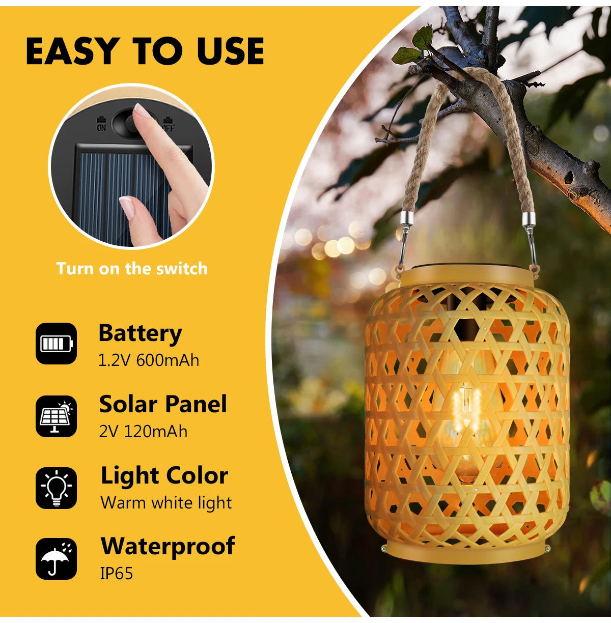 Rattan-Solarlaternen zum Aufhängen im Freien, Solar-Glühbirne, wasserdicht, Landhaus-Dekor, Solar-Tischleuchte, Dekoration für Garten, Hof