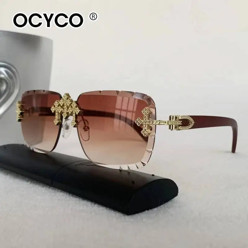 2026 Neue Steampunk Randlose Quadratische Sonnenbrille für Herren Luxusmarke Vintage Schneidgläser Sonnenbrille Trendige Schattierungen Eyewear UV400
