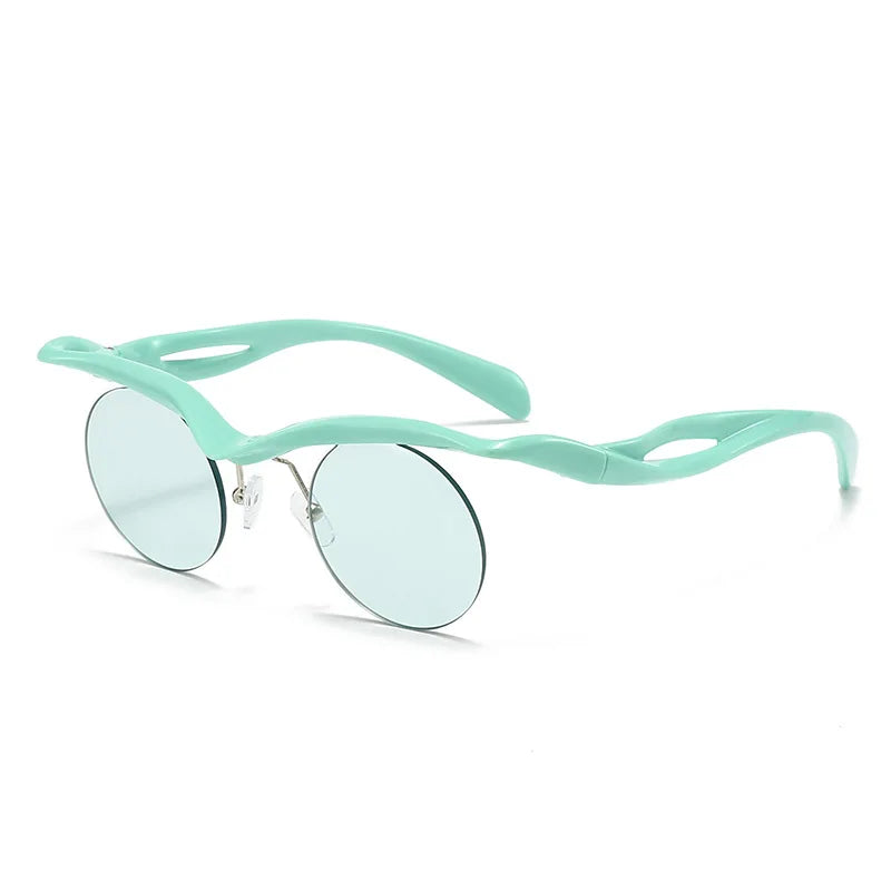 Sonnenbrille für Männer und Frauen, Designer-Mode, speziell geformte Brillen, trendige weibliche runde randlose Outdoor-Accessoire-Brille