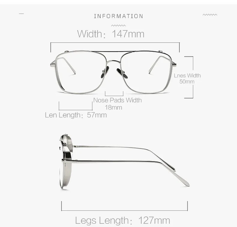Damen Sonnenbrille mit großem Rahmen neue Mode transparente Gläser Metallrahmen PC-Gläser uv400 transparente Damen Sonnenbrille