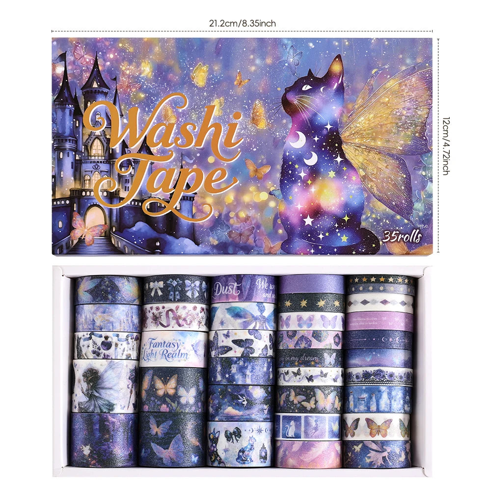 35 Rollen dekorative Klebebänder, lila Elfen-Washi-Klebeband, Packung für Schule, Bürobedarf, kreatives Geschenk, Studenten, Journaling, Bastelliebhaber