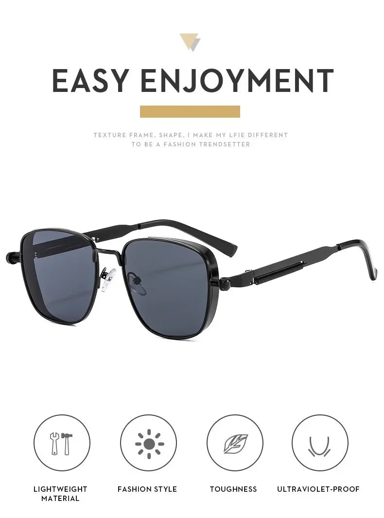 Männer Fahren Sonnenbrille Vintage Steampunk Quadratische Sonnenbrille Brillen Metallrahmen mit Federscharnieren Frauen Okular Trendige Brille