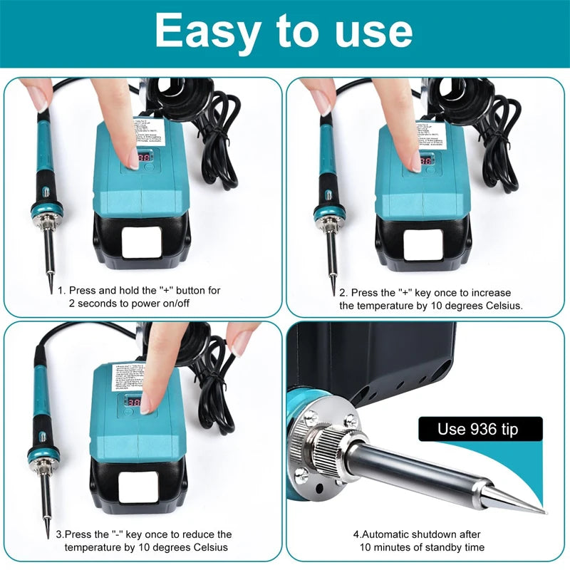 Tragbarer 60 W elektrischer Lötkolben für Makita/Dewalt 20 V Akku-Schweißgerät mit Ständer, 936 Spitze, Schweißreparatur, schnelle Erwärmung