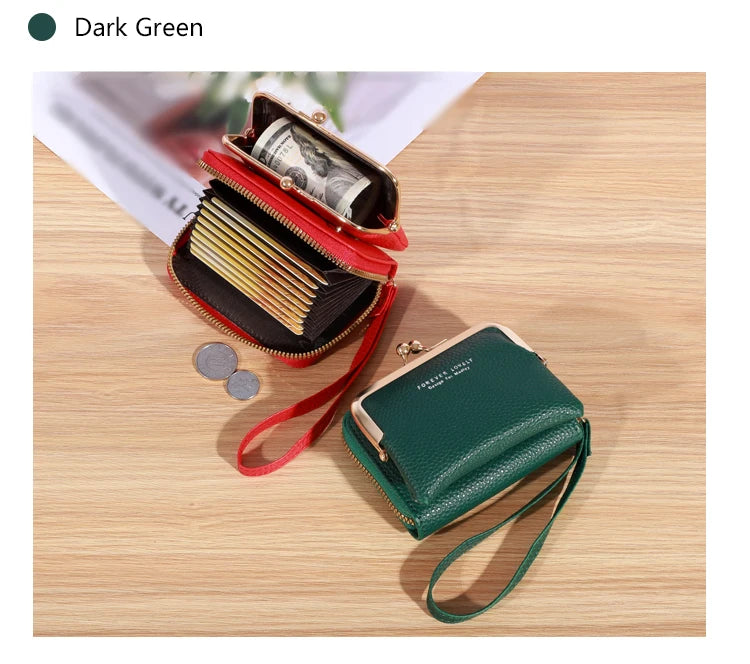 Kleine kreditkarten tasche für frauen, multifunktion ale kuss schloss brieftasche, mode reiß verschluss münzen geldbörse
