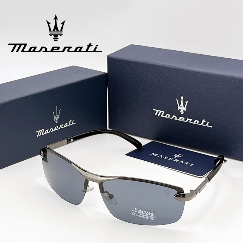 MASERATI Sonnenbrille, neue modische Schutzbrille, stilvolle, ungerahmte Metallrand-Sonnenbrille für Männer und Frauen, coole Pose, trendiges Design 10785