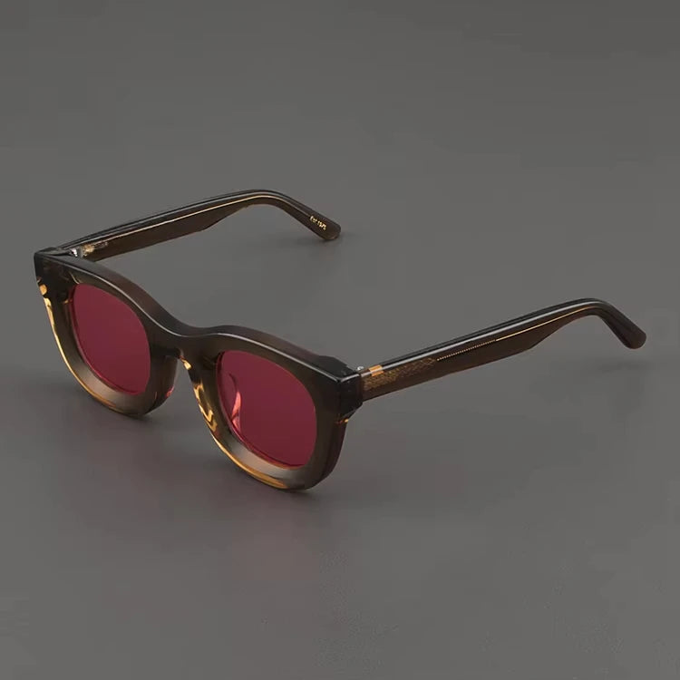 2024 Retro-Sonnenbrille für Damen und Herren, modisch, Acetat, quadratisch, grau, grüner Rahmen, matt gefrostet, UV400, handgefertigte Sonnenbrille