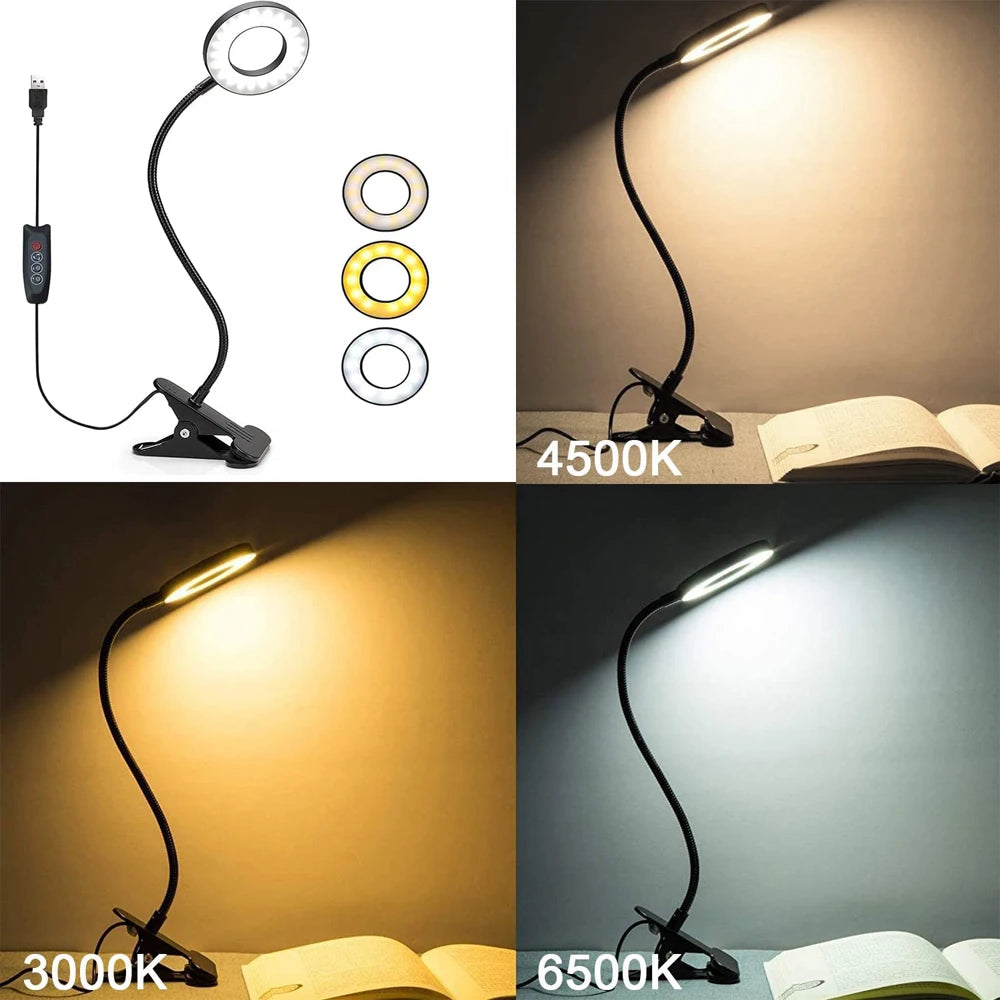 48 LEDs Clip-on-Schreibtischlampe 360 ° Flexible Schwanenhals-Lesetischleuchte, augenschonende USB-Klemme, Bücher, Nachtlicht, Arbeitszimmer, Leselicht