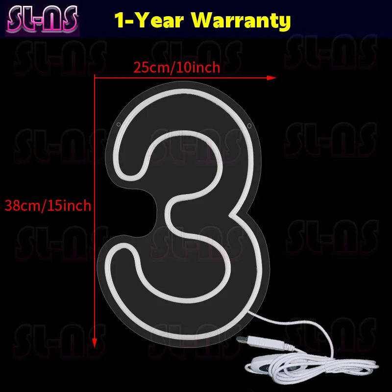 LED-Leuchtreklame mit warmen Farbzahlen, Geburtstags-Acryl-Lichter von 0 bis 9, mit Schalter für Hochzeit, Party, Business, Schönheitssalon, Wanddekoration