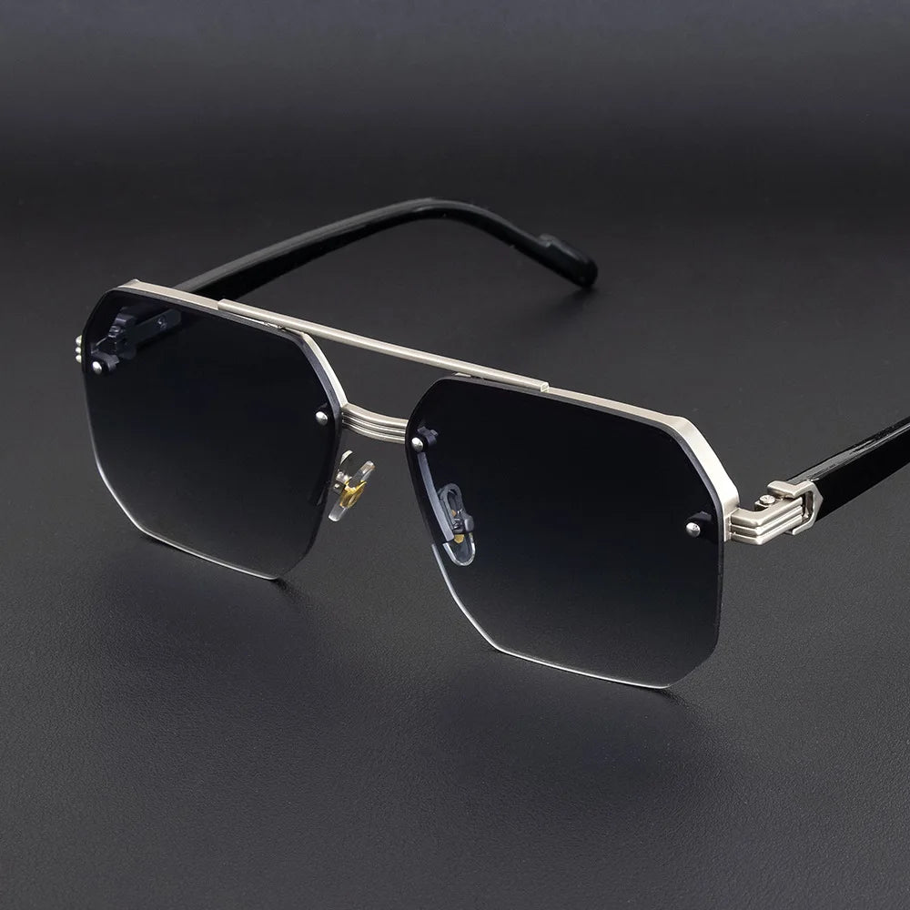 Herren-Sonnenbrille aus Metall, quadratisch, halber Rahmen, Reisnägel, lässige Trendbrille, Persönlichkeit, Retro-Mode, Outdoor-Sportbrille