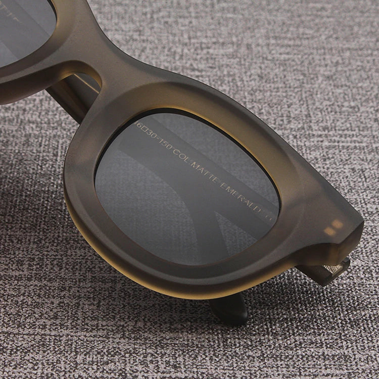 2024 Retro-Sonnenbrille für Damen und Herren, modisch, Acetat, quadratisch, grau, grüner Rahmen, matt gefrostet, UV400, handgefertigte Sonnenbrille