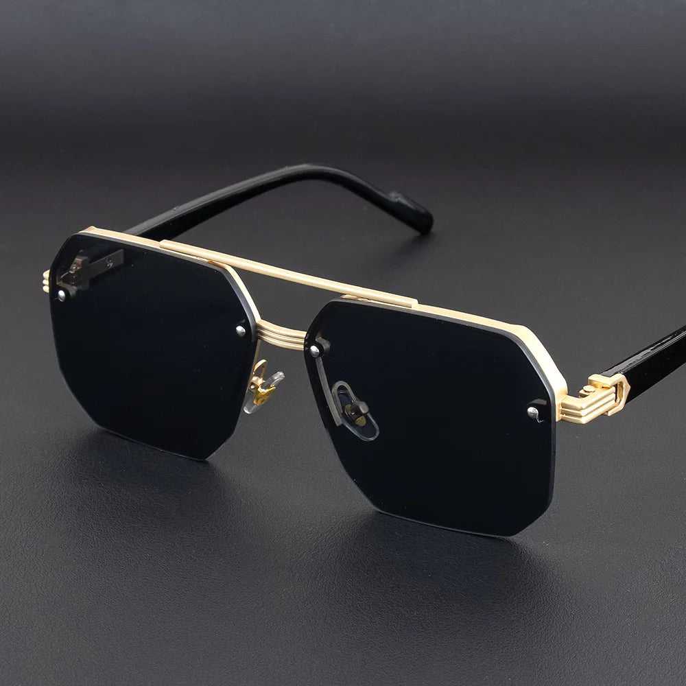 Herren-Sonnenbrille aus Metall, quadratisch, halber Rahmen, Reisnägel, lässige Trendbrille, Persönlichkeit, Retro-Mode, Outdoor-Sportbrille
