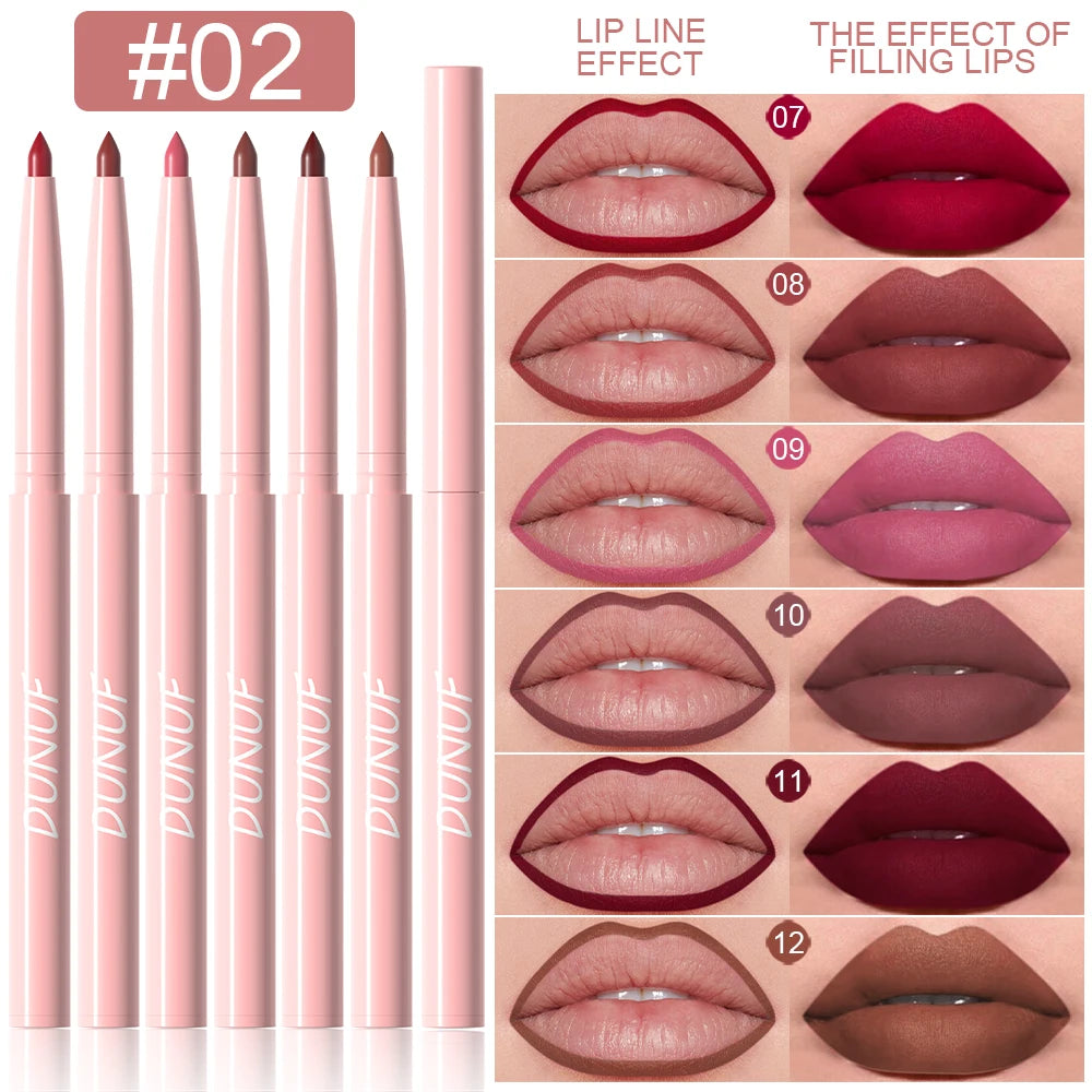 6-teiliges Lipliner-Stift-Set, langlebig, wasserdicht, schweißfest, einfaches Färben, lichtecht, Farbwiedergabe, Lipgloss-Set, Schönheits-Make-up