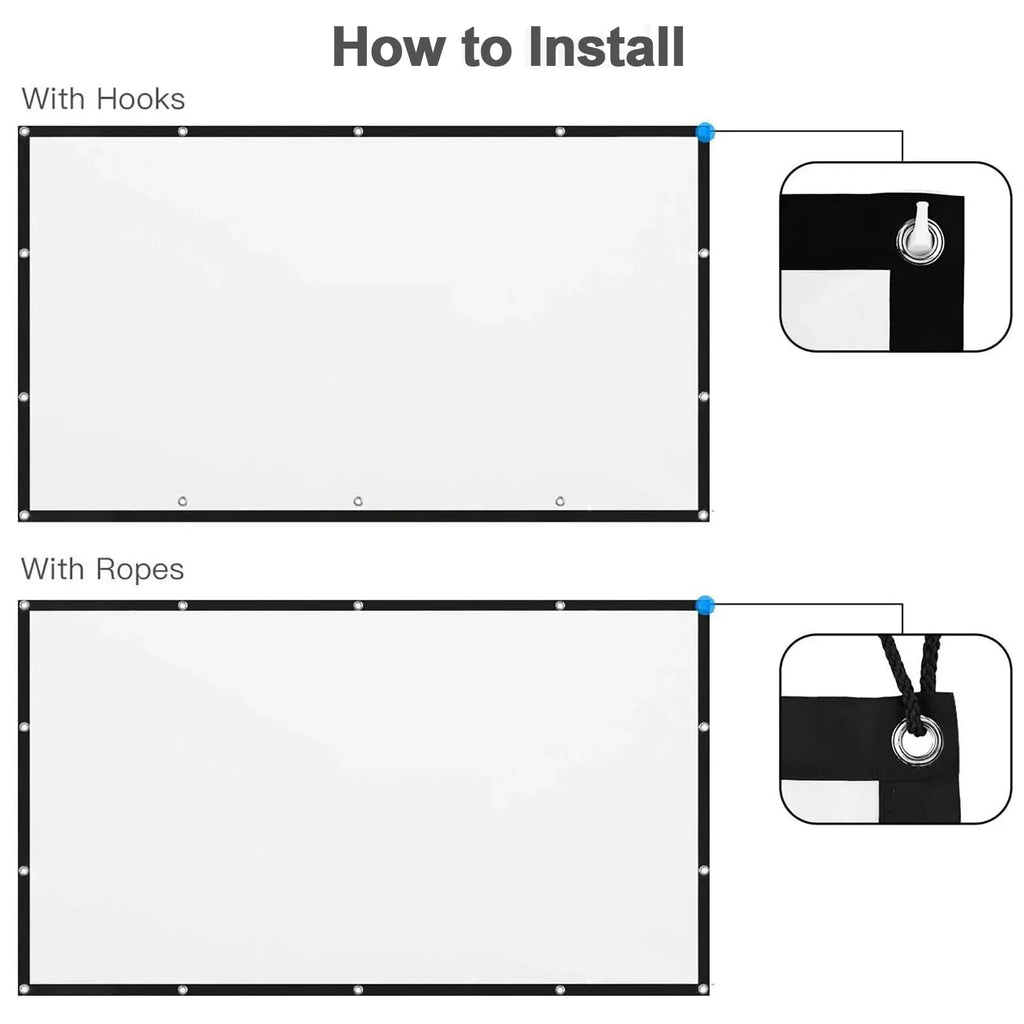 Einfache Projektor-Leinwand, tragbare Projektionsvorhang-Tuch, Heimkino, Büro, Outdoor-Film, 60/72/84/100/120/150 Zoll HD-Display