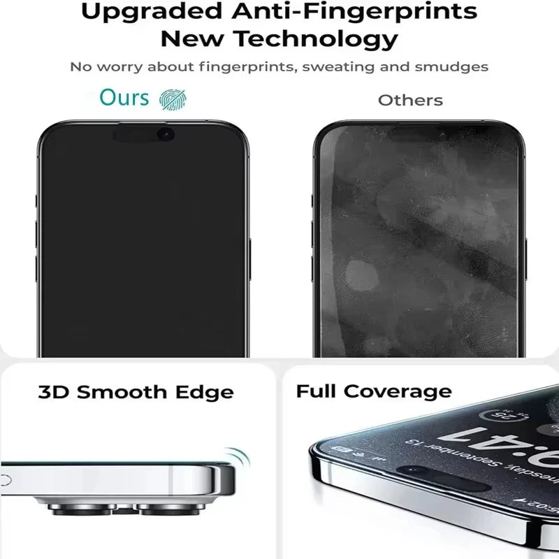 Oleophobe Beschichtung, staubfreie Installation, Displayschutzfolie für iPhone 17, 16, 13, 15, 11, 12, 14, Pro Max Air 16E, mattes Anti-Spion-Glas