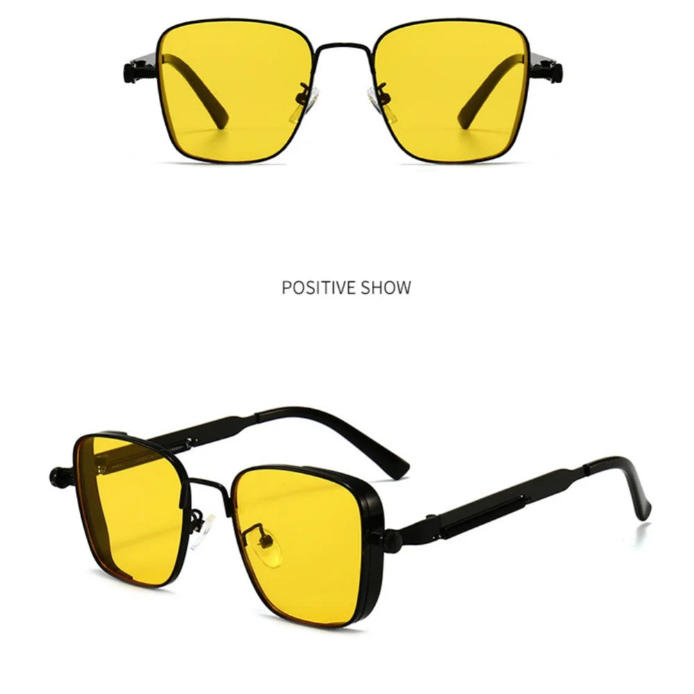 Männer Fahren Sonnenbrille Vintage Steampunk Quadratische Sonnenbrille Metallrahmen mit Federscharnieren Frauen Okular Trendige Fahrerbrille