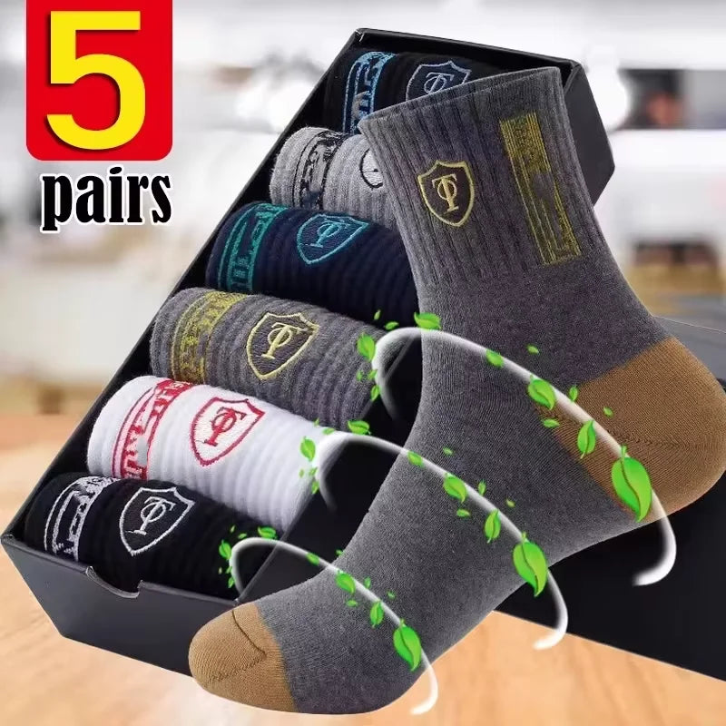 5Pairs Atmungsaktive Baumwolle Sport Strümpfe Männer Bambus Faser Herbst und Winter Männer Socken Schweiß Absorption Deodorant Business Sox