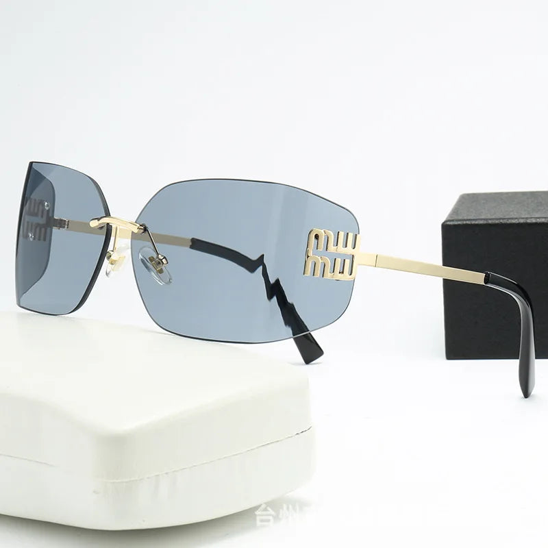 Gebogene einteilige Sonnenbrille, rahmenloses quadratisches Schnittkanten-Design, UV400-Schutz, High-End-Street-Style für Damen