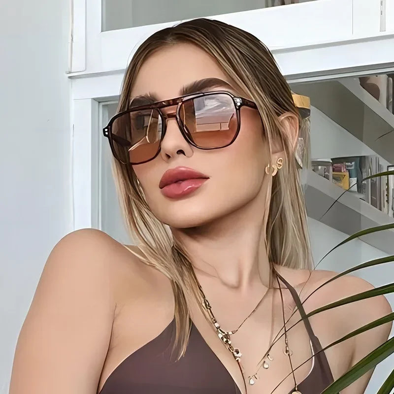 Vintage Quadratische Sonnenbrille für Frauen Männer Dicker Rahmen Doppelte Brücken Brillen Weibliche Chic Polygon Sonnenbrille UV400 Shades
