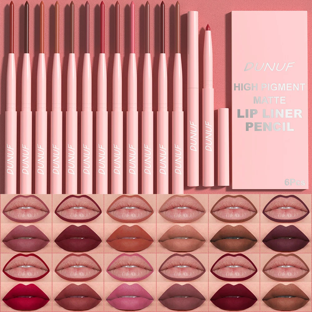 6-teiliges Lipliner-Stift-Set, langlebig, wasserdicht, schweißfest, einfaches Färben, lichtecht, Farbwiedergabe, Lipgloss-Set, Schönheits-Make-up