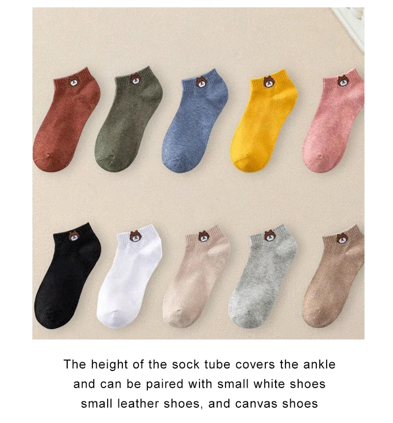 10 Paar Damen-Socken mit Cartoon-Muster, trendige und modische, vielseitige Socken, leichte, atmungsaktive, bequeme Freizeitsocken