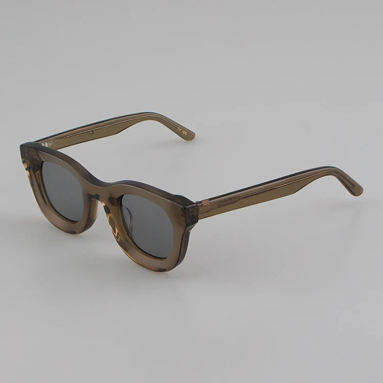 2024 Retro-Sonnenbrille für Damen und Herren, modisch, Acetat, quadratisch, grau, grüner Rahmen, matt gefrostet, UV400, handgefertigte Sonnenbrille