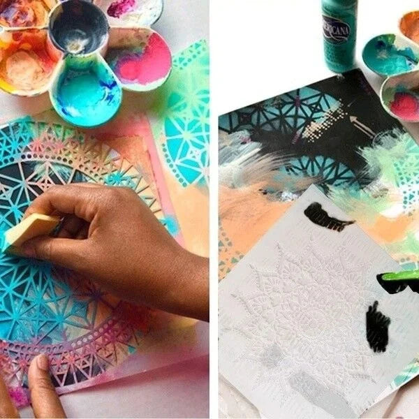 Mandala-Islam DIY-Mandala-Form zum Malen von Schablonen, gestempeltes Fotoalbum, geprägte Papierkarte auf Holz, Stoff, Wand, A4, 29 x 21 cm