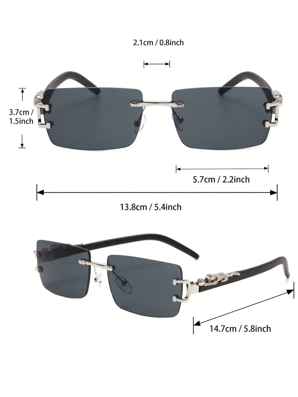1/2 Stück modische, trendige, rahmenlose, rechteckige, personalisierte Sonnenbrille für den Alltag