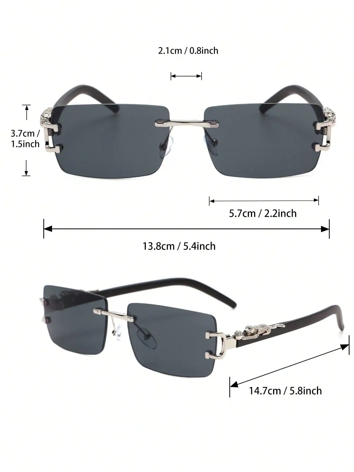 1/2 Stück modische, trendige, rahmenlose, rechteckige, personalisierte Sonnenbrille für den Alltag