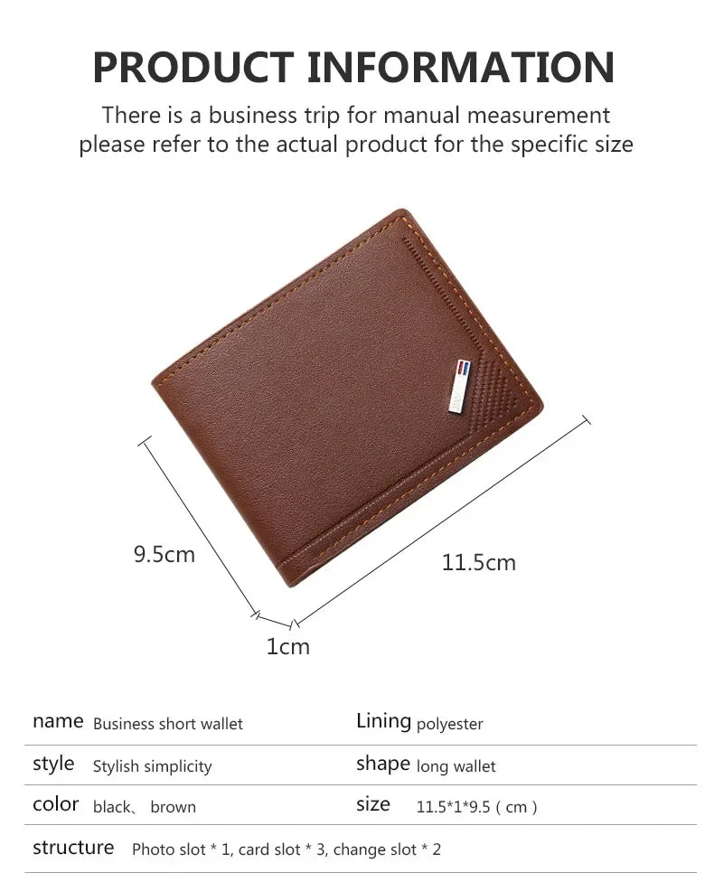 Kurze Herren-Geldbörse aus Leder, dünne Geldbörse, faltbar, minimalistisch, weiches Leder