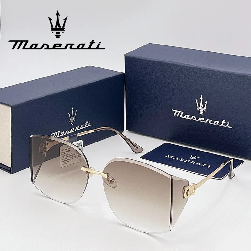 MASERATI Sonnenbrille, neue modische Schutzbrille, stilvolle, ungerahmte Metallrand-Sonnenbrille für Männer und Frauen, coole Pose, trendiges Design 10785