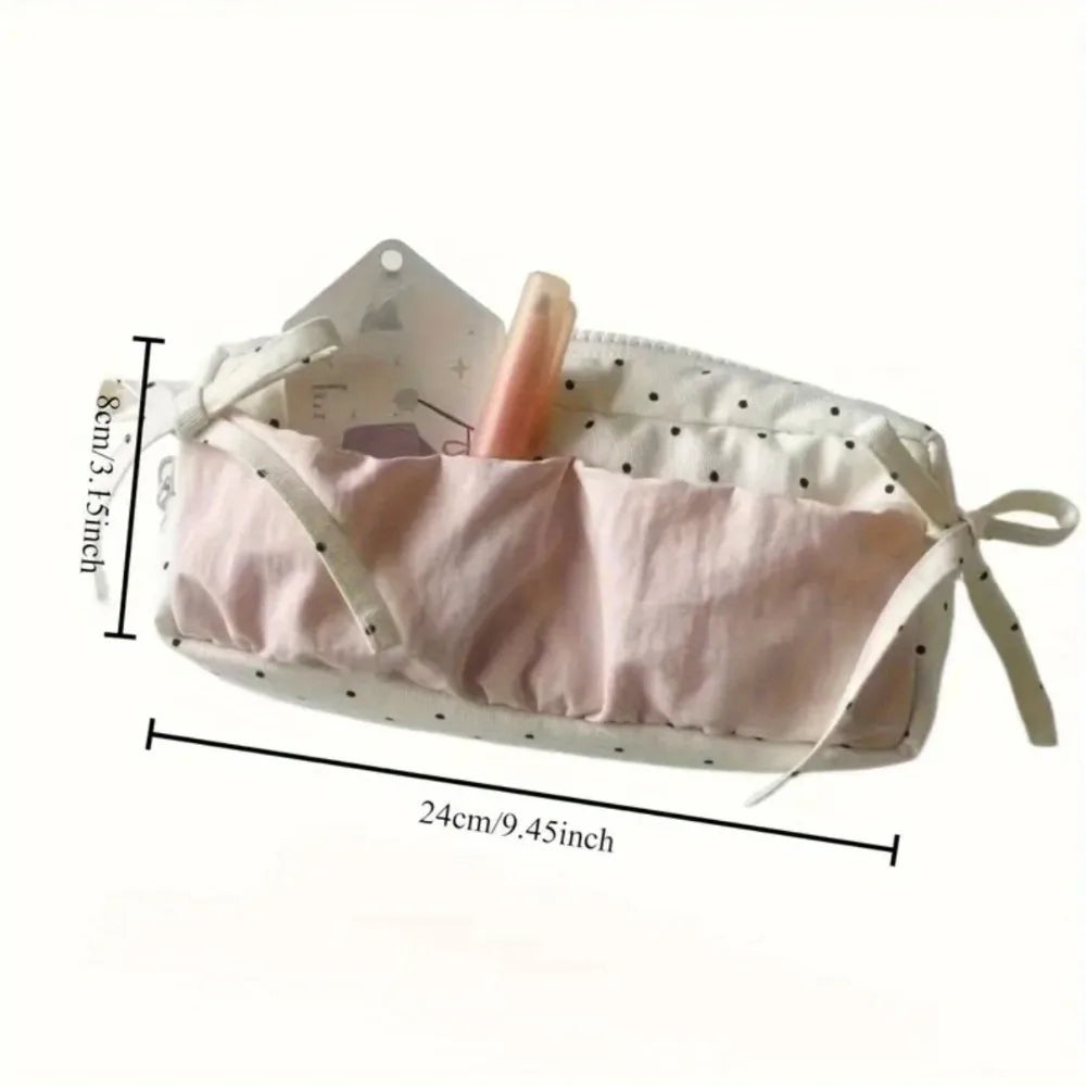 Einfache und Nische, niedliche schneeweiße gepunktete Bleistifttasche, große Kapazität, Studenten-Bleistiftbox, Make-up-Aufbewahrungstaschen, Schreibwaren