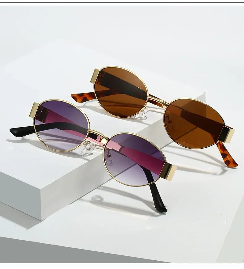 Luxuriöse Metall-Sonnenbrille für Damen und Herren, Unisex, Designer-Mode-Sonnenbrille, oval, Unisex, stilvolle Brillenschirme, UV400
