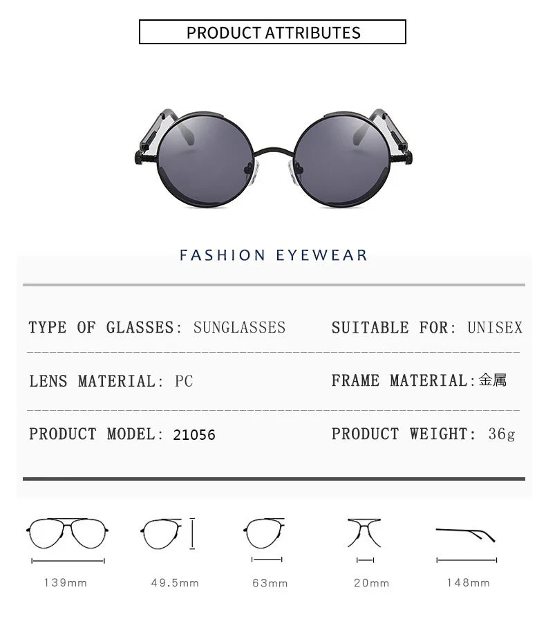 Klassische Steampunk Sonnenbrille Männer Frauen Retro Gothic Runde Herren Sonnenbrille Mode Punk Party Fahr schirme Lunette de Soleil