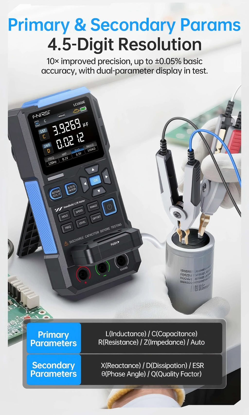 FNIRSI LCR Tester Multimeter Widerstand Induktivität LC1020E Digital Bridge Handheld Praktische Tester Kapazität Kalibrierung