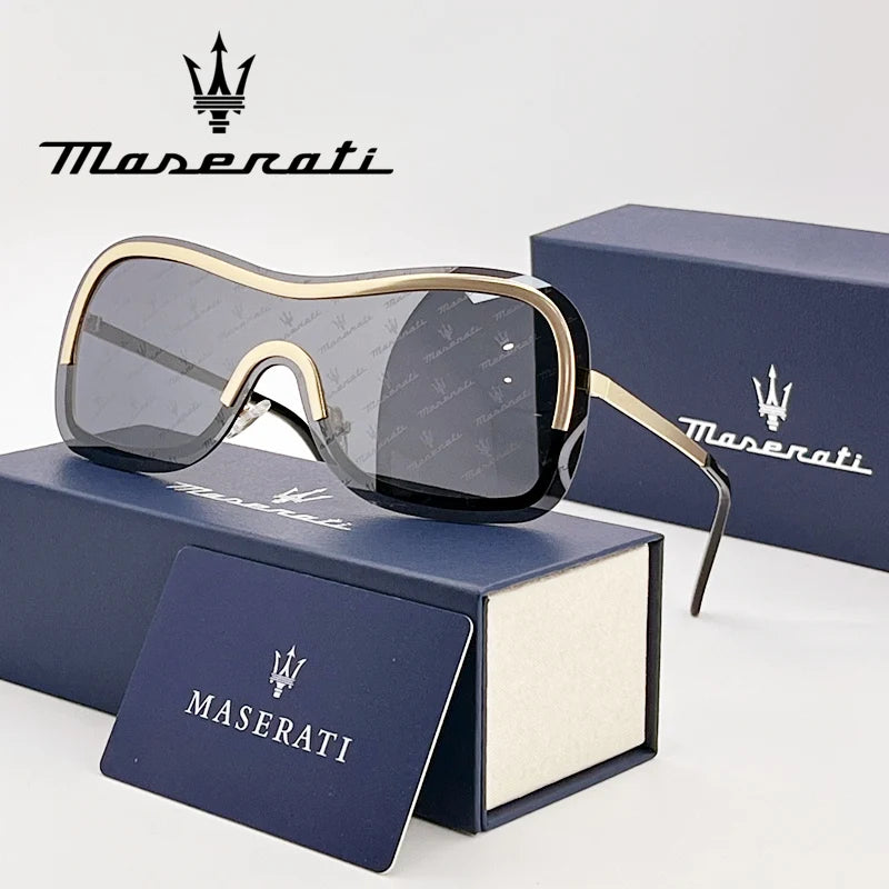 MASERATI Sonnenbrille, neue modische Schutzbrille, stilvolle, ungerahmte Metallrand-Sonnenbrille für Männer und Frauen, coole Pose, trendiges Design 10785