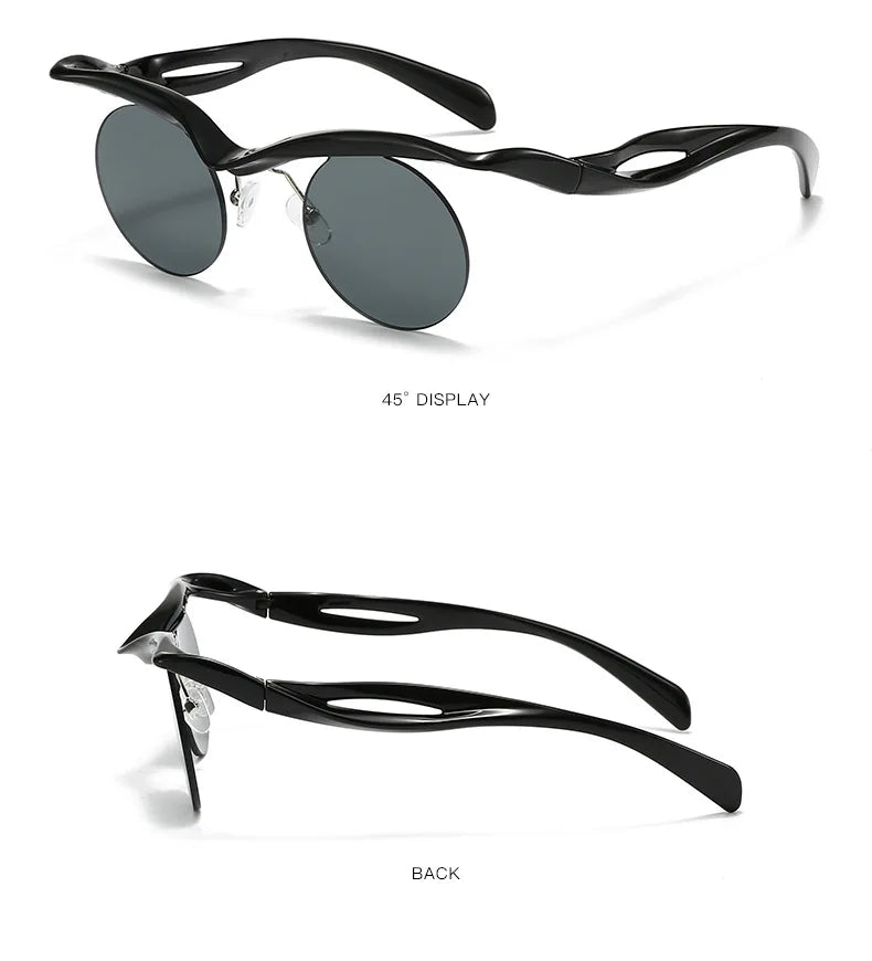 Sonnenbrille für Männer und Frauen, Designer-Mode, speziell geformte Brillen, trendige weibliche runde randlose Outdoor-Accessoire-Brille