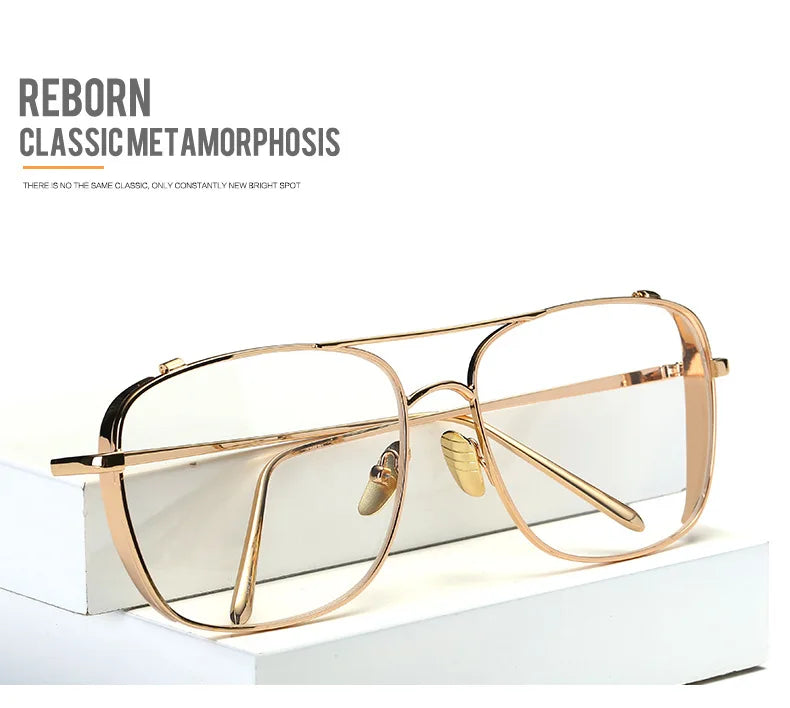 Damen Sonnenbrille mit großem Rahmen neue Mode transparente Gläser Metallrahmen PC-Gläser uv400 transparente Damen Sonnenbrille