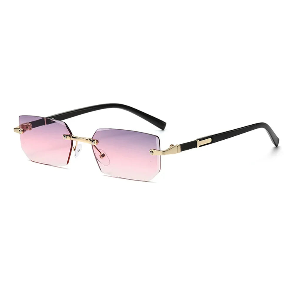 Trendige randlose Sonnenbrille für Männer und Frauen, modische rahmenlose rechteckige Sonnenbrille, Retro-UV400-Farbtöne, Sommer-Reisebrille