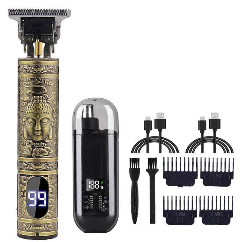 T9 Vintage Herren elektrische Haarschneidemaschine Bartschneider/wiederaufladbare Haarschneidemaschine mit Nasenhaarschneider Kit Freund Geschenk