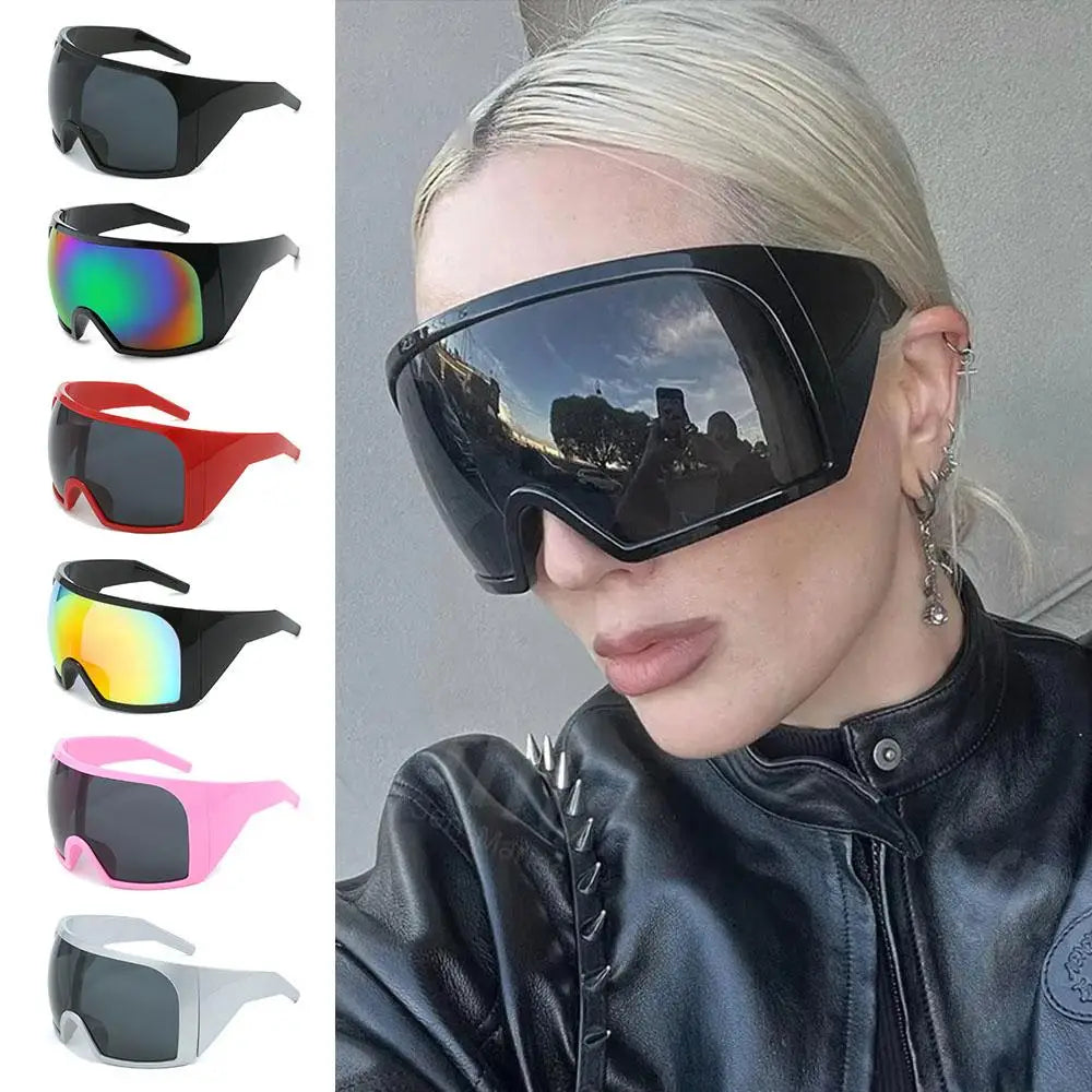 Futuristische Wrap-Around-Sonnenbrille Rave gebogene Linse UV400-Schutz 2000er Brillen übergroße Y2K-Sonnenbrille für Frauen und Männer